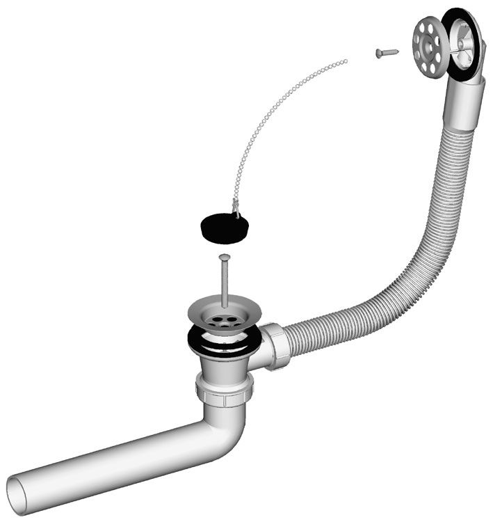 Izlivni ventil za kopalno kad, H = 450 mm, rešetka Ø 70 mm, odtočna cev Ø 40 mm