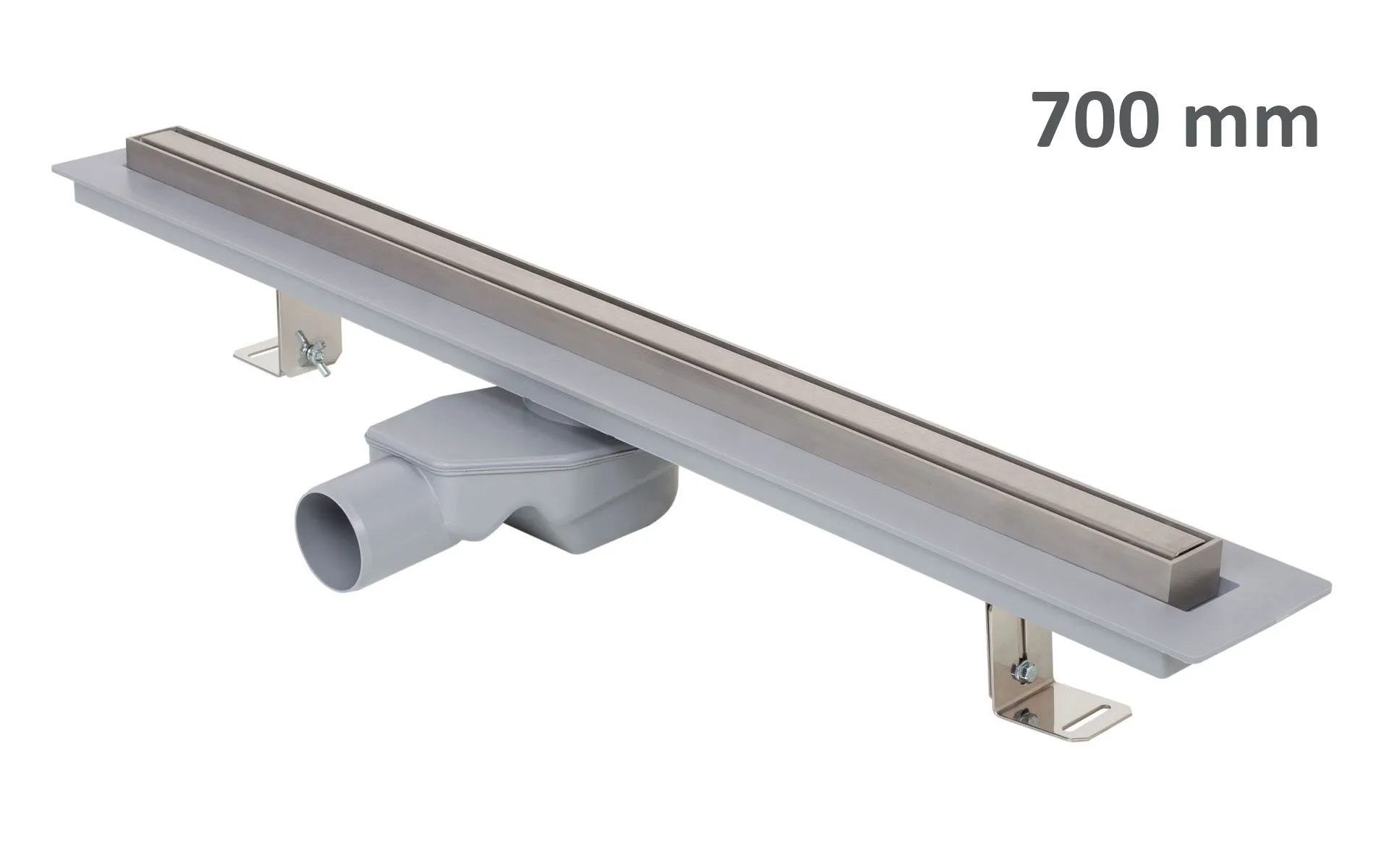 Kanaleta za tuš ELEGANCE, okvir iz nerjavnega jekla, rešetka STANDARD/CUSTOM 700 mm, Ø 50 mm
