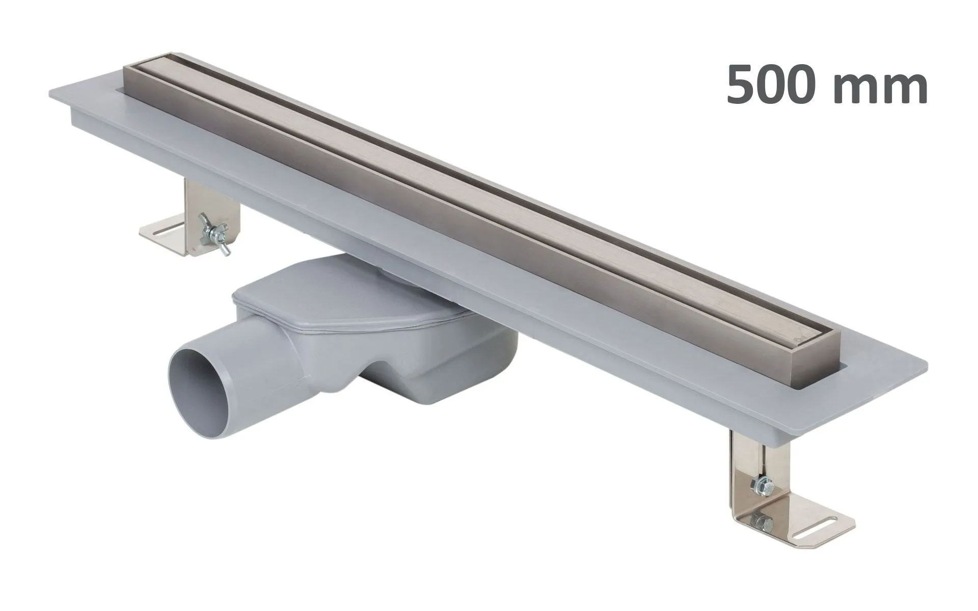 Kanaleta za tuš ELEGANCE, okvir iz nerjavnega jekla, rešetka STANDARD/CUSTOM 500 mm, Ø 50 mm
