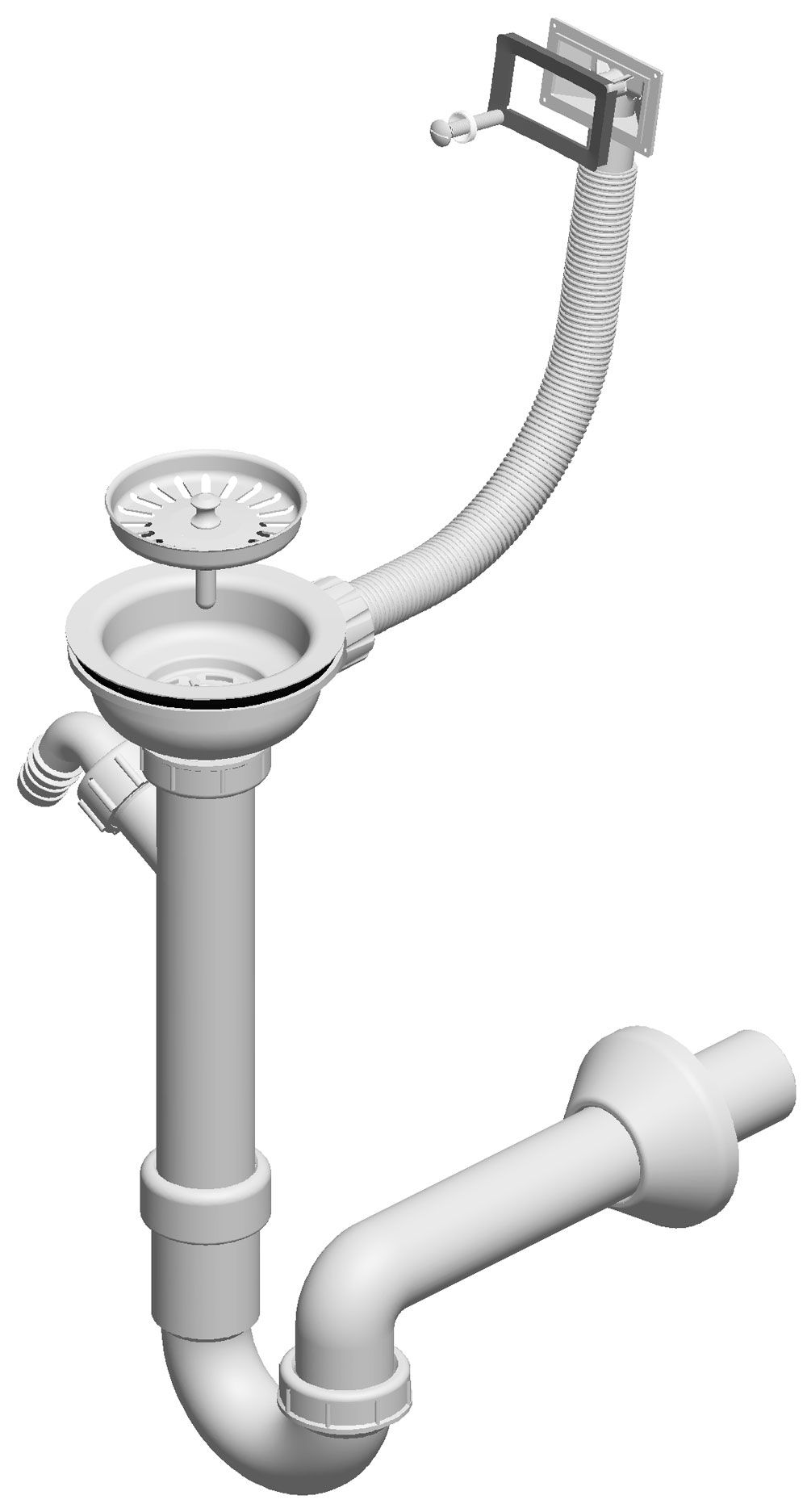 Sifon za pomivalno korito – enojni, rešetka Ø 115 mm, pravokotni preliv