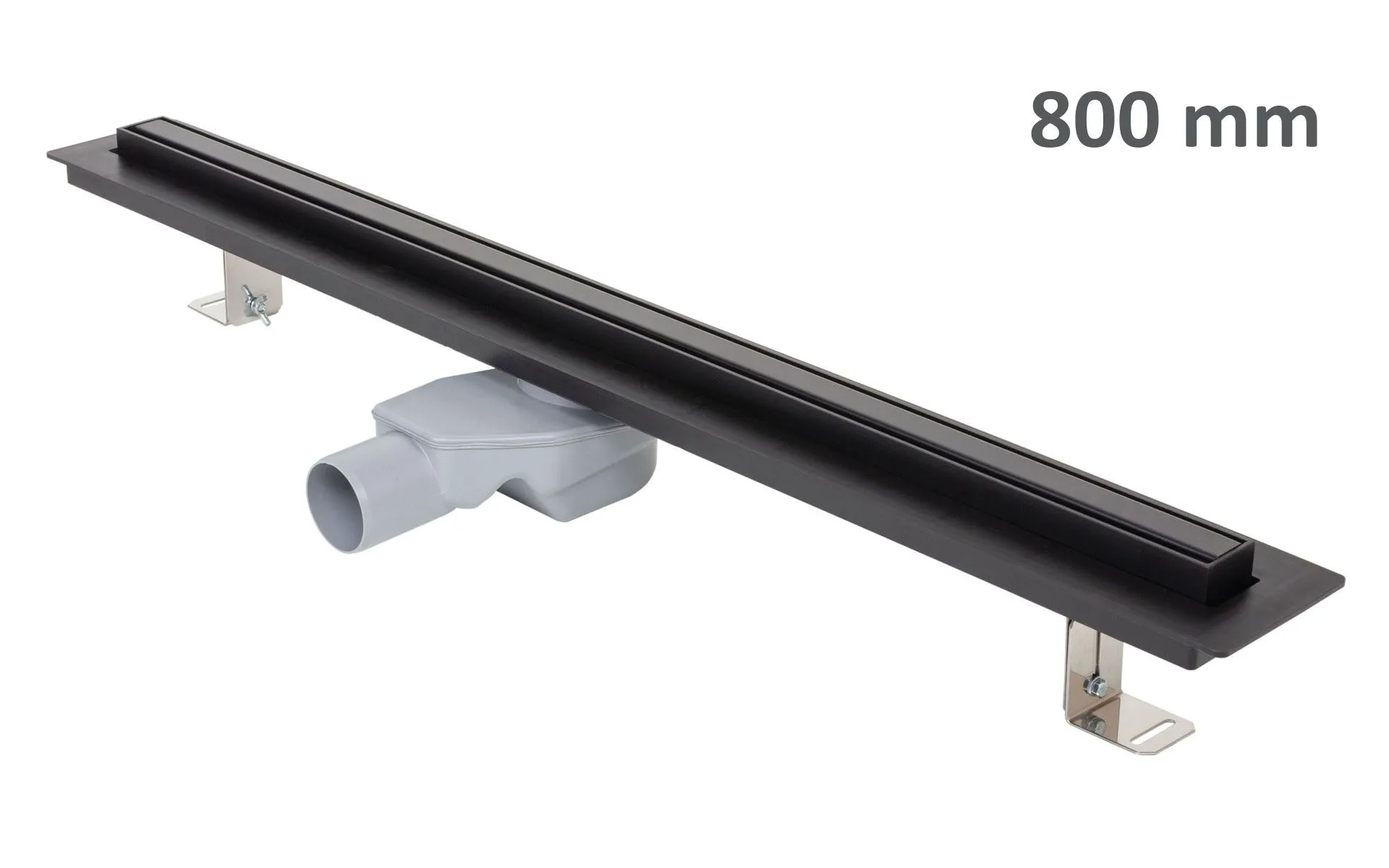 Kanaleta za tuš ELEGANCE, okvir iz nerjavnega jekla, rešetka STANDARD/CUSTOM 800 mm, črna, Ø 50 mm