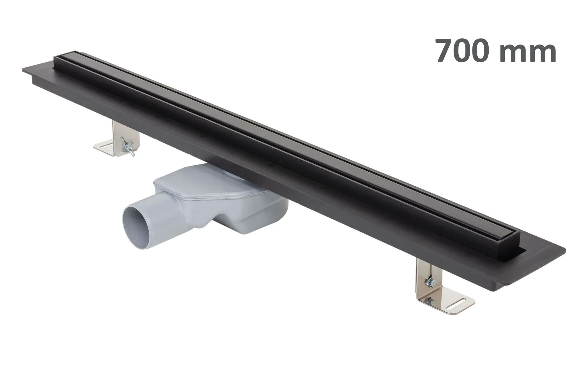 Kanaleta za tuš ELEGANCE, okvir iz nerjavnega jekla, rešetka STANDARD/CUSTOM 700 mm, črna, Ø 50 mm