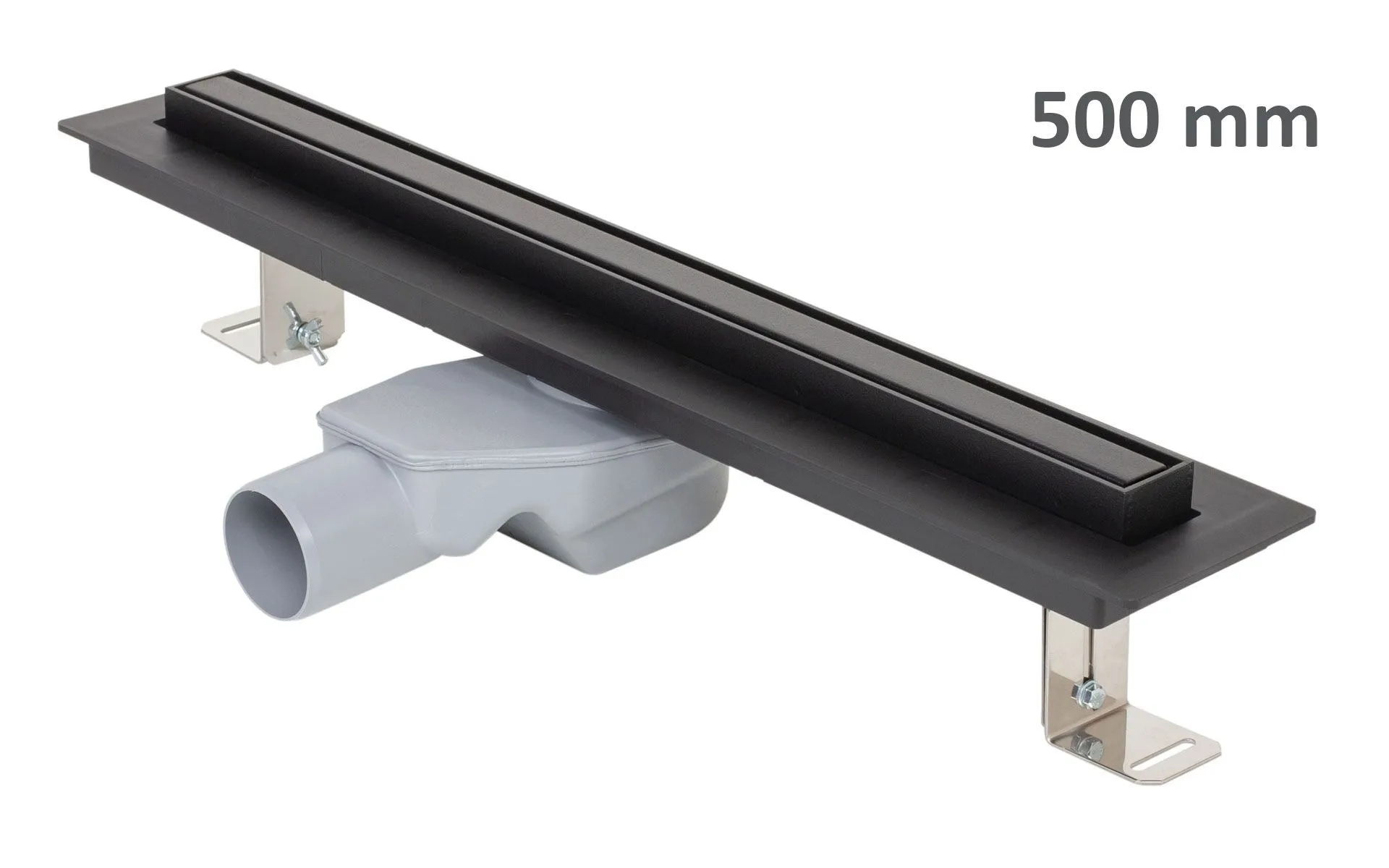 Kanaleta za tuš ELEGANCE, okvir iz nerjavnega jekla, rešetka STANDARD/CUSTOM 500 mm, črna, Ø 50 mm
