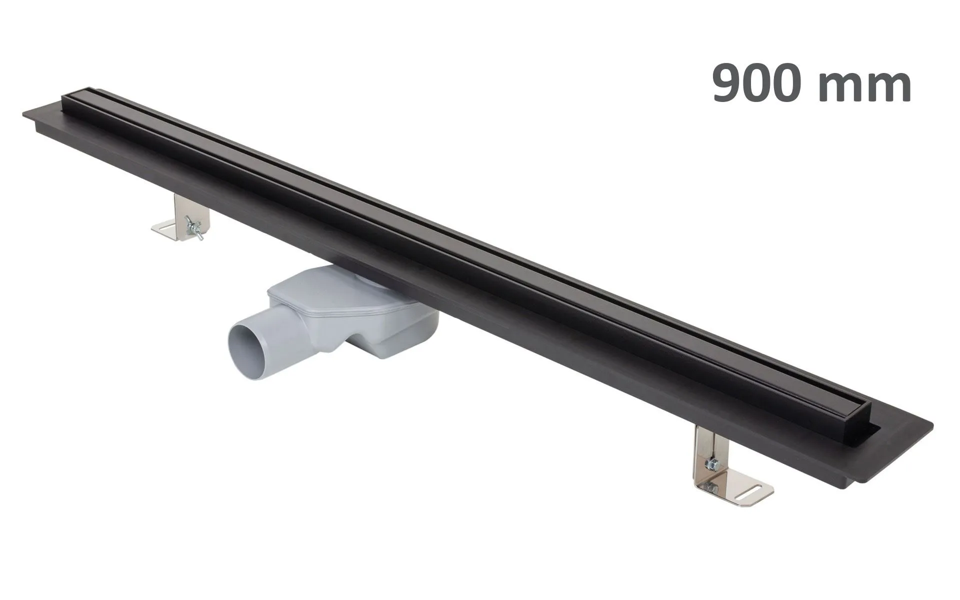 Kanaleta za tuš ELEGANCE, okvir iz nerjavnega jekla, rešetka STANDARD/CUSTOM 900 mm, črna, Ø 50 mm