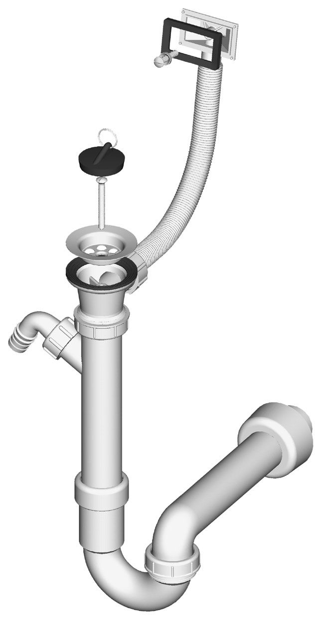 Sifon za pomivalno korito – enojni, rešetka Ø 70 mm, pravokotni preliv