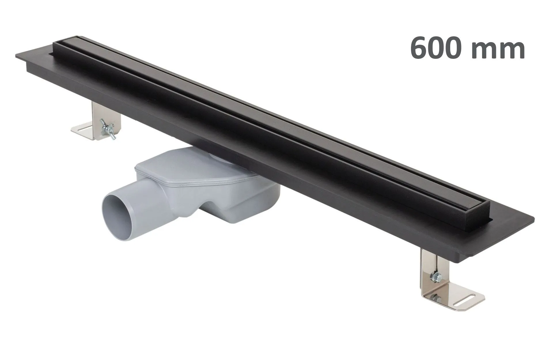 Kanaleta za tuš ELEGANCE, okvir iz nerjavnega jekla, rešetka STANDARD/CUSTOM 600 mm, črna, Ø 50 mm