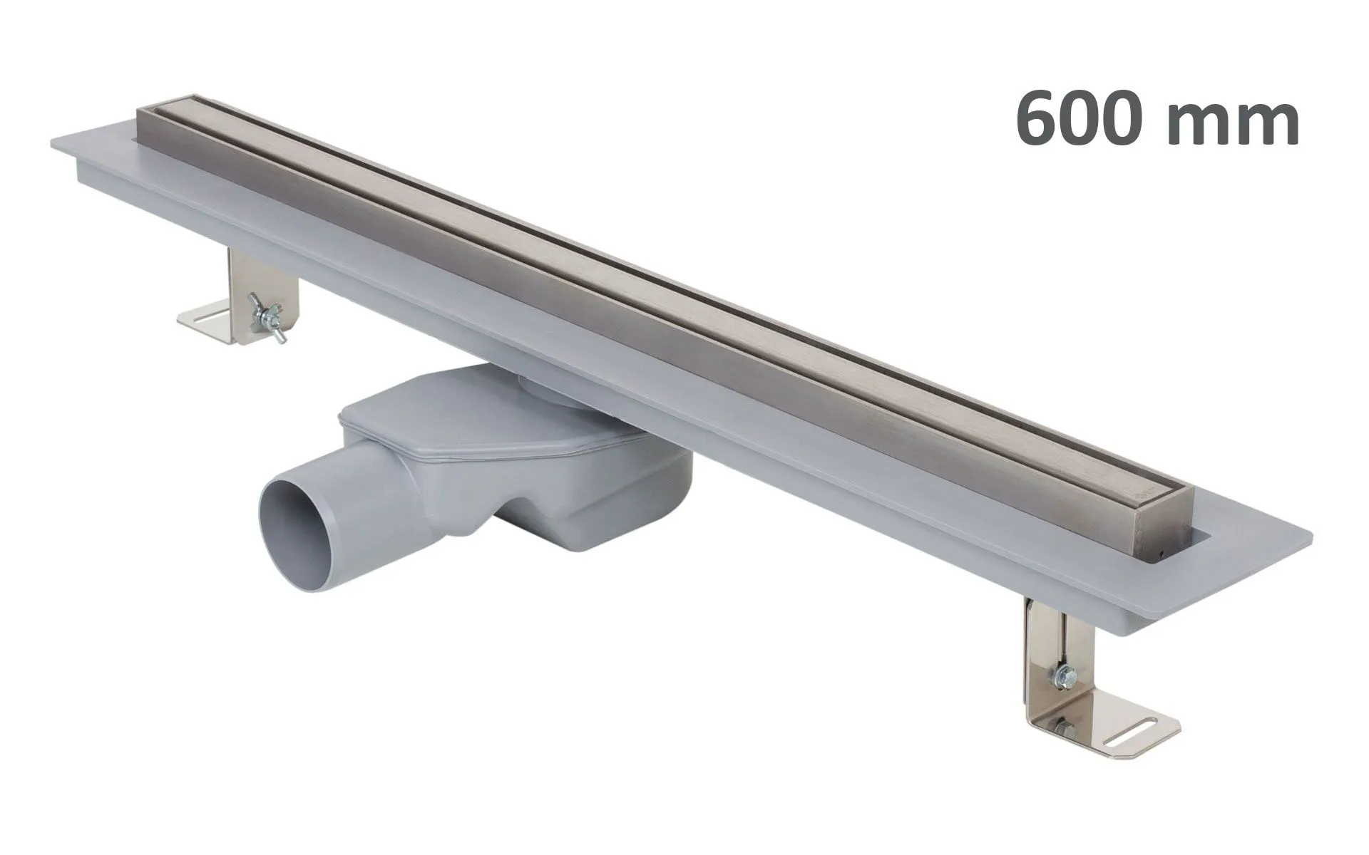 Kanaleta za tuš ELEGANCE, okvir iz nerjavnega jekla, rešetka STANDARD/CUSTOM 600 mm, Ø 50 mm
