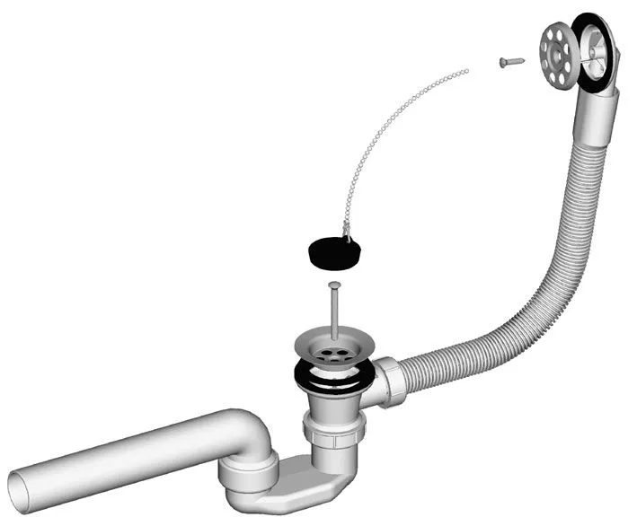 Sifon za kopalno kad, H = 650 mm, rešetka Ø 70 mm, odtočna cev Ø 40 mm